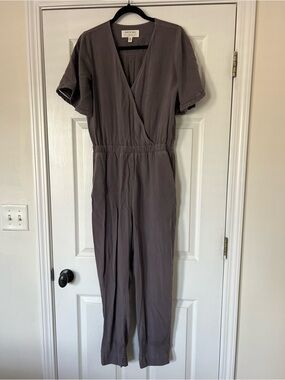 Anthropologie Mauve Gray Surplice Short-Sleeve Jumpsuit